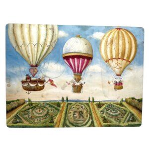 Vtg 4 Lady Clare Lacquered Placemats Hot Air Balloons 15x11 Alexandra Churchill